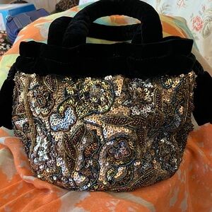 Chico's Black and Gold Sequin Clutch